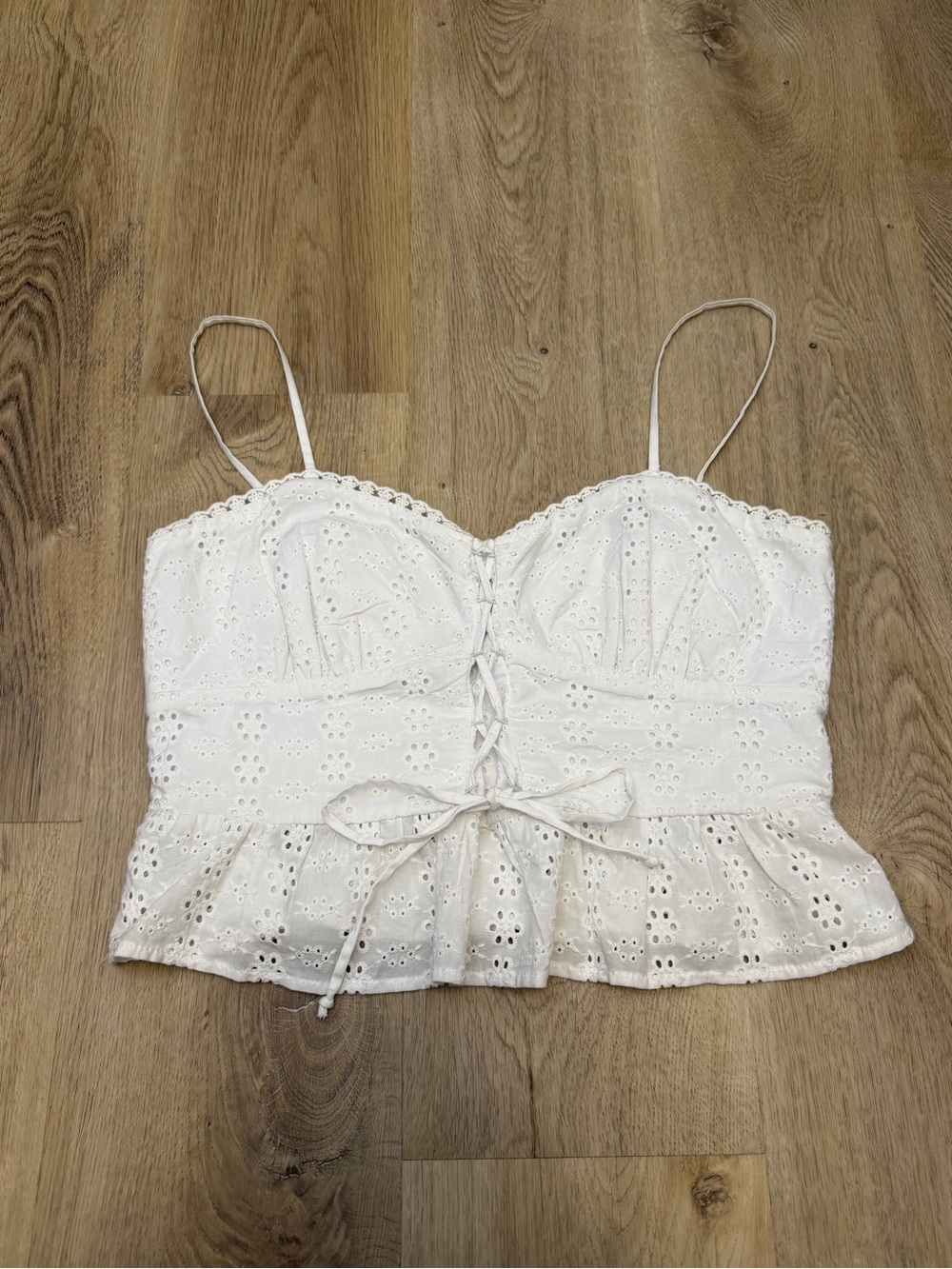 wild fable White Eyelet Lace-Up Peplum Crop Top